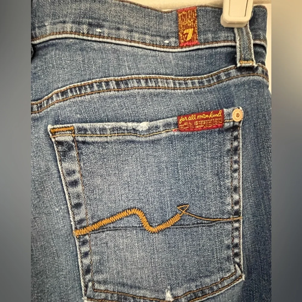 7 For All Mankind Distressed Skinny Jeans – Size 28, Medium Wash - Picture 3 of 5